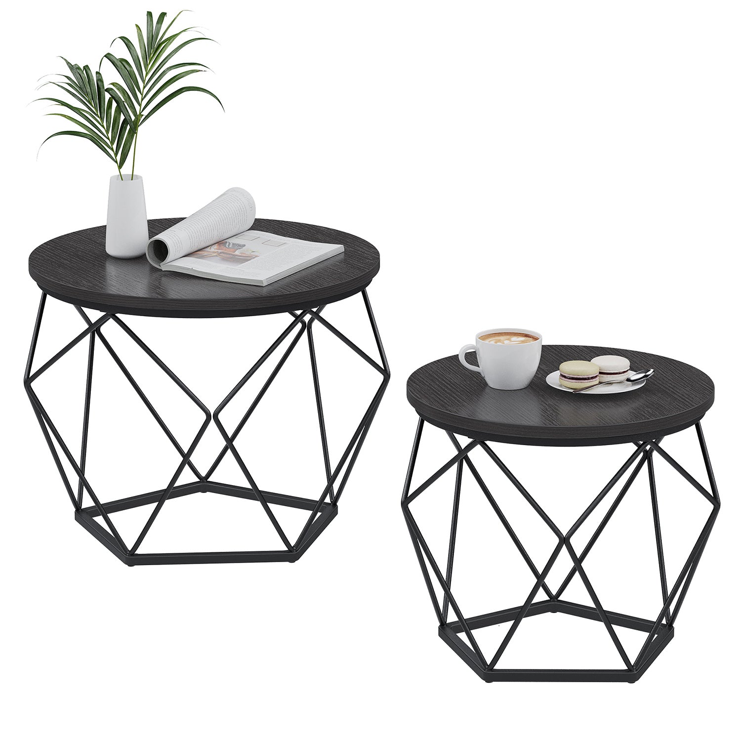 Round Coffee Table Set Of 2 - Steel Frame - Modern Living Room