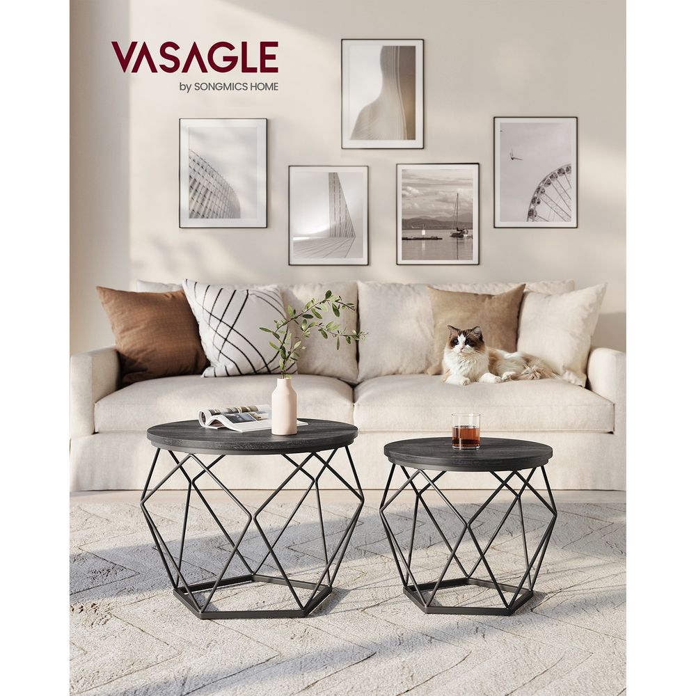 Round Coffee Table Set Of 2 - Steel Frame - Modern Living Room