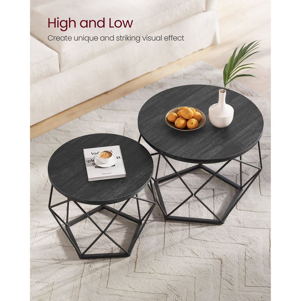 Round Coffee Table Set Of 2 - Steel Frame - Modern Living Room