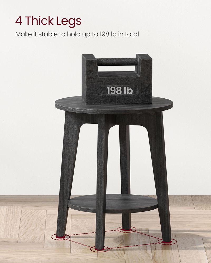 Small Round End Table – Lower Shelf – Space-Saving Side Table