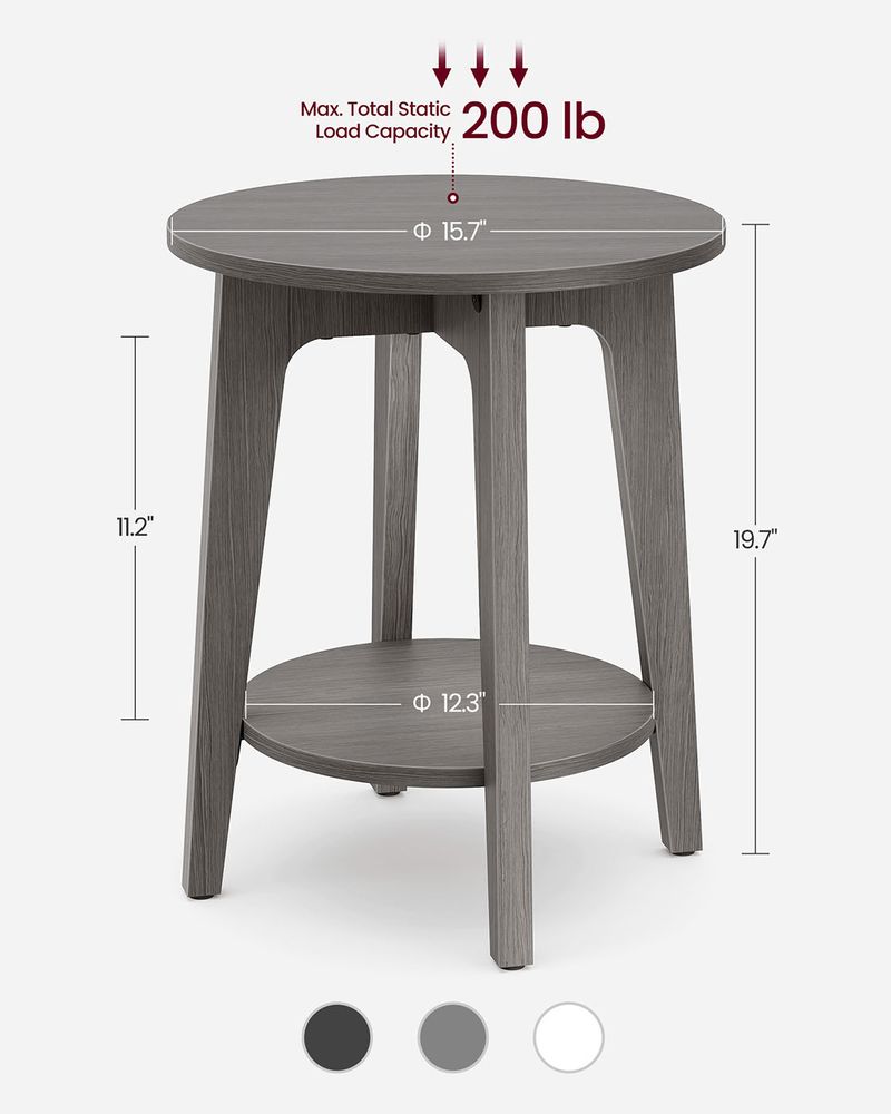 Small Round End Table – Lower Shelf – Space-Saving Side Table