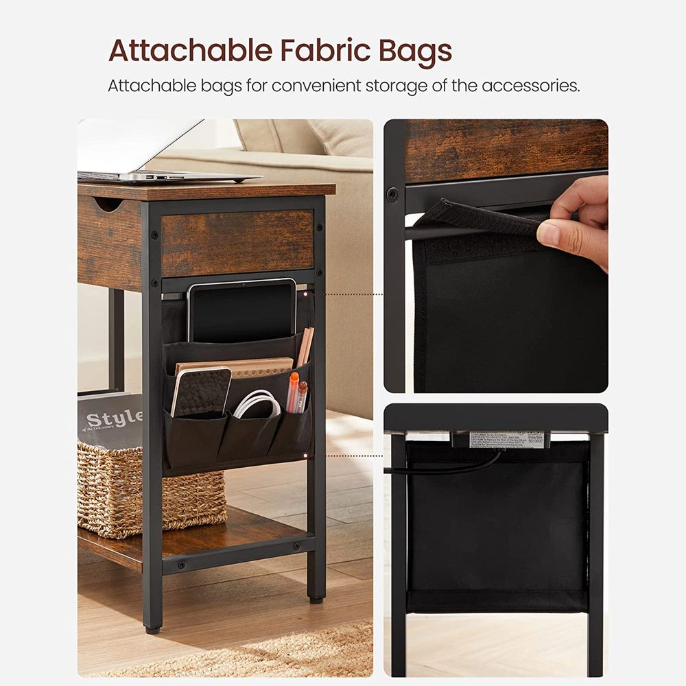 End Tables Set With Charging Station – USB Ports & Outlets – Storage Shelves