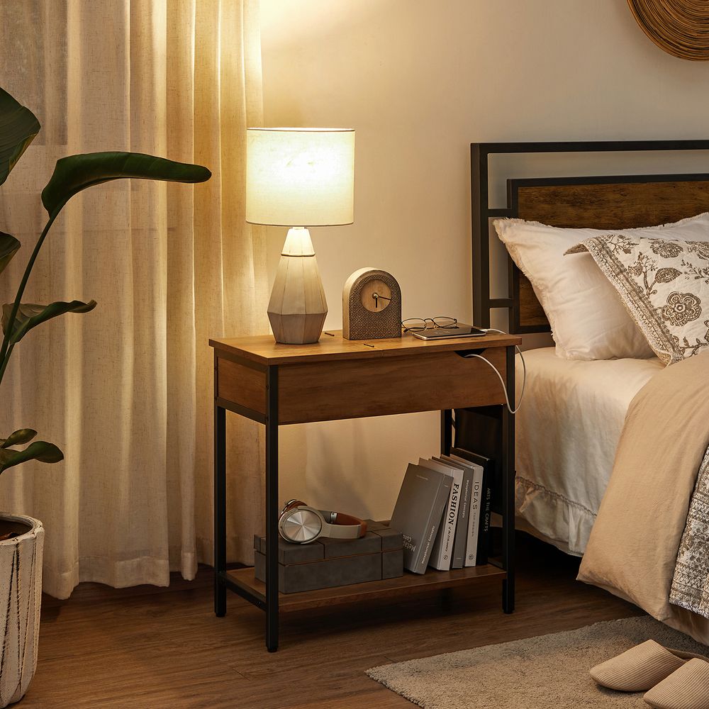 End Tables Set With Charging Station – USB Ports & Outlets – Storage Shelves