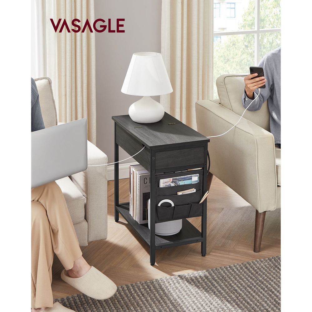 End Tables Set With Charging Station – USB Ports & Outlets – Storage Shelves