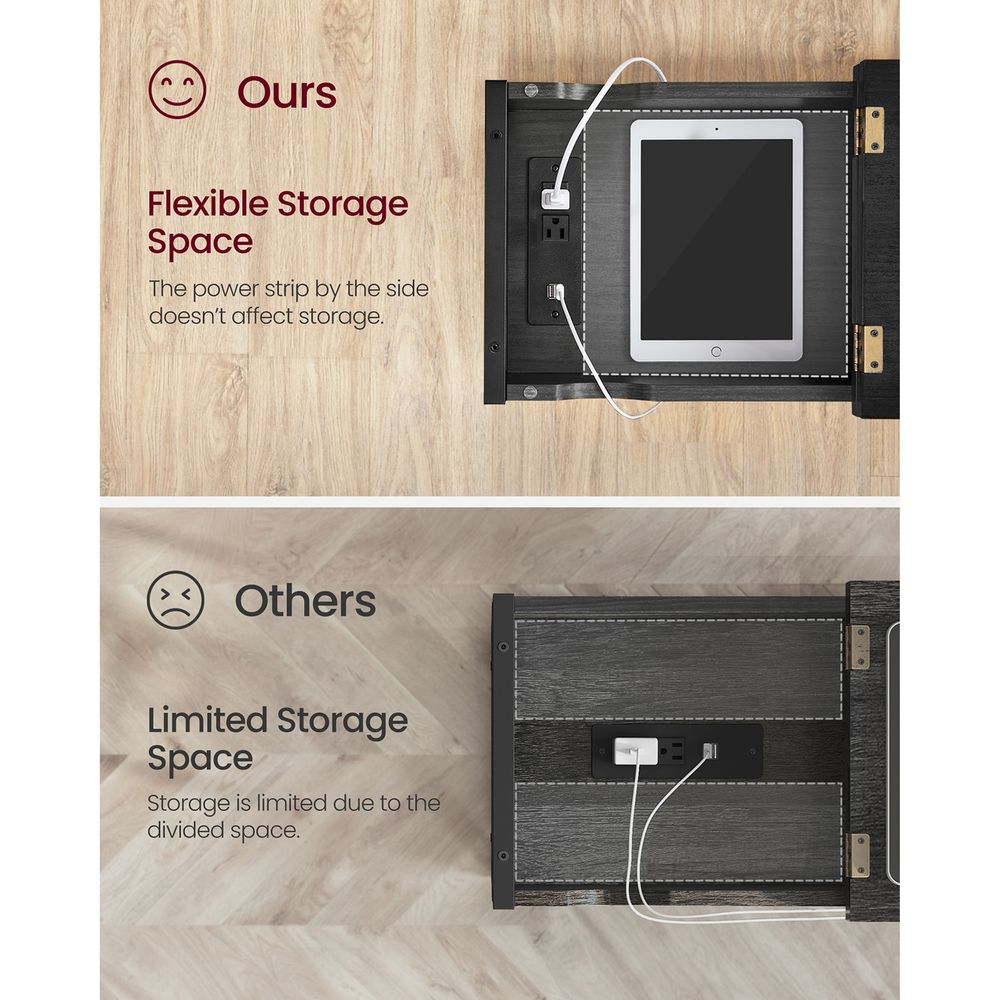 End Tables Set With Charging Station – USB Ports & Outlets – Storage Shelves