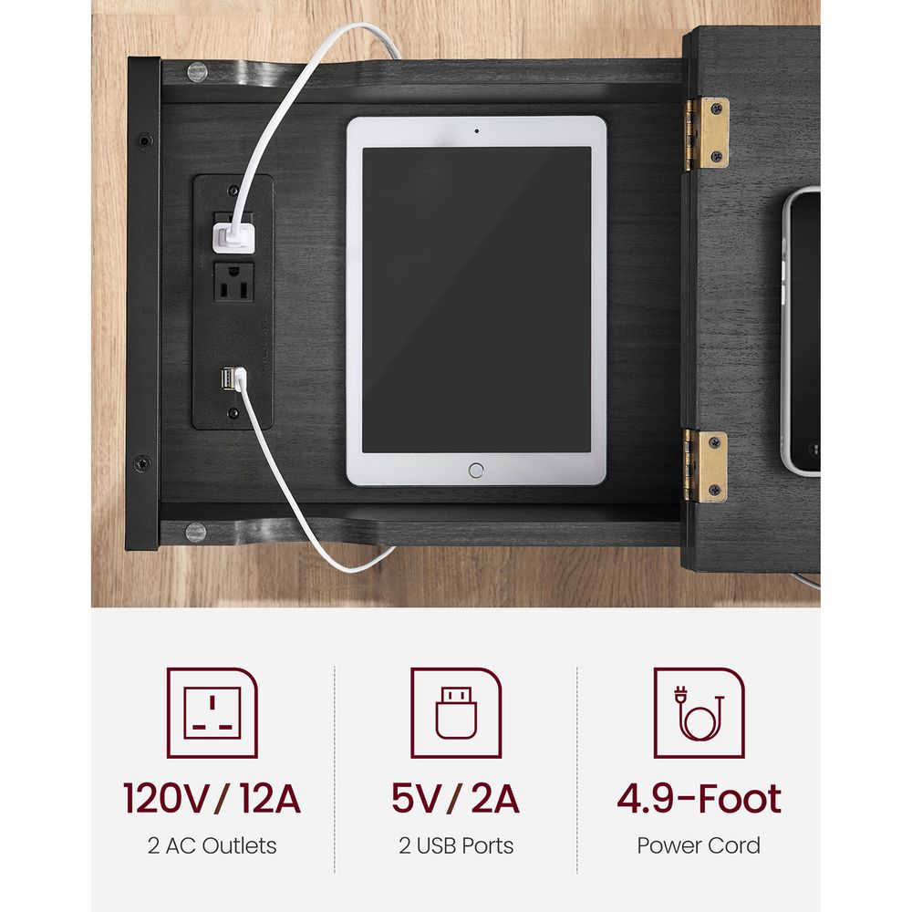 End Tables Set With Charging Station – USB Ports & Outlets – Storage Shelves