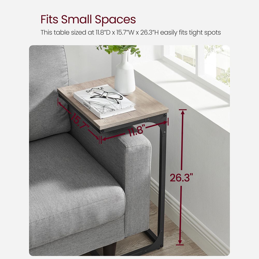 C-Shaped End Table - Metal Frame - Slim Side Table For Sofa