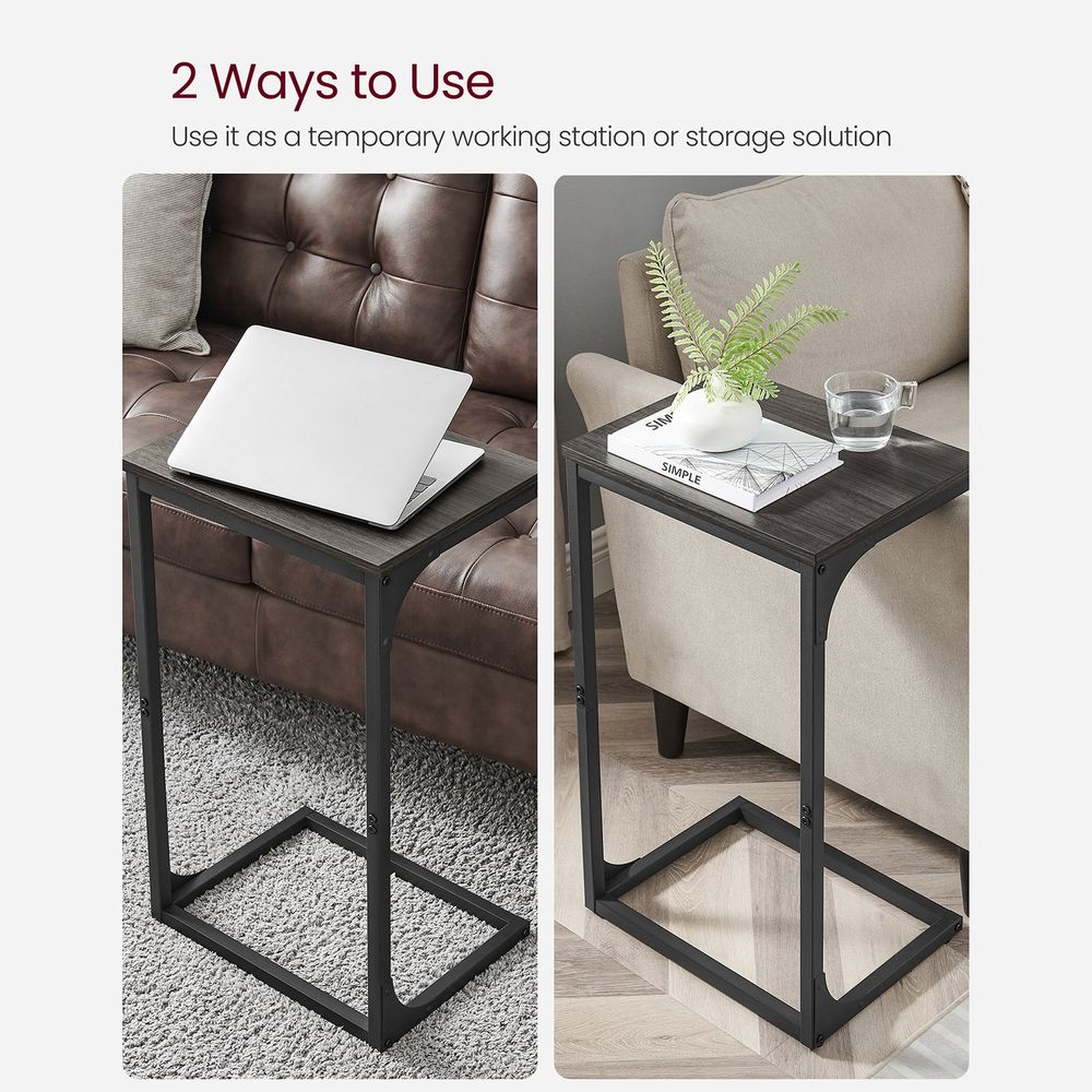C-Shaped End Table - Metal Frame - Slim Side Table For Sofa