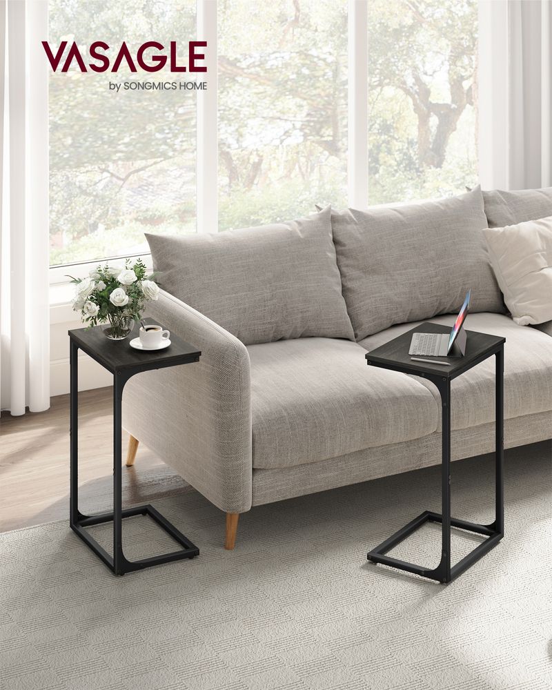 C-Shaped End Table - Metal Frame - Slim Side Table For Sofa