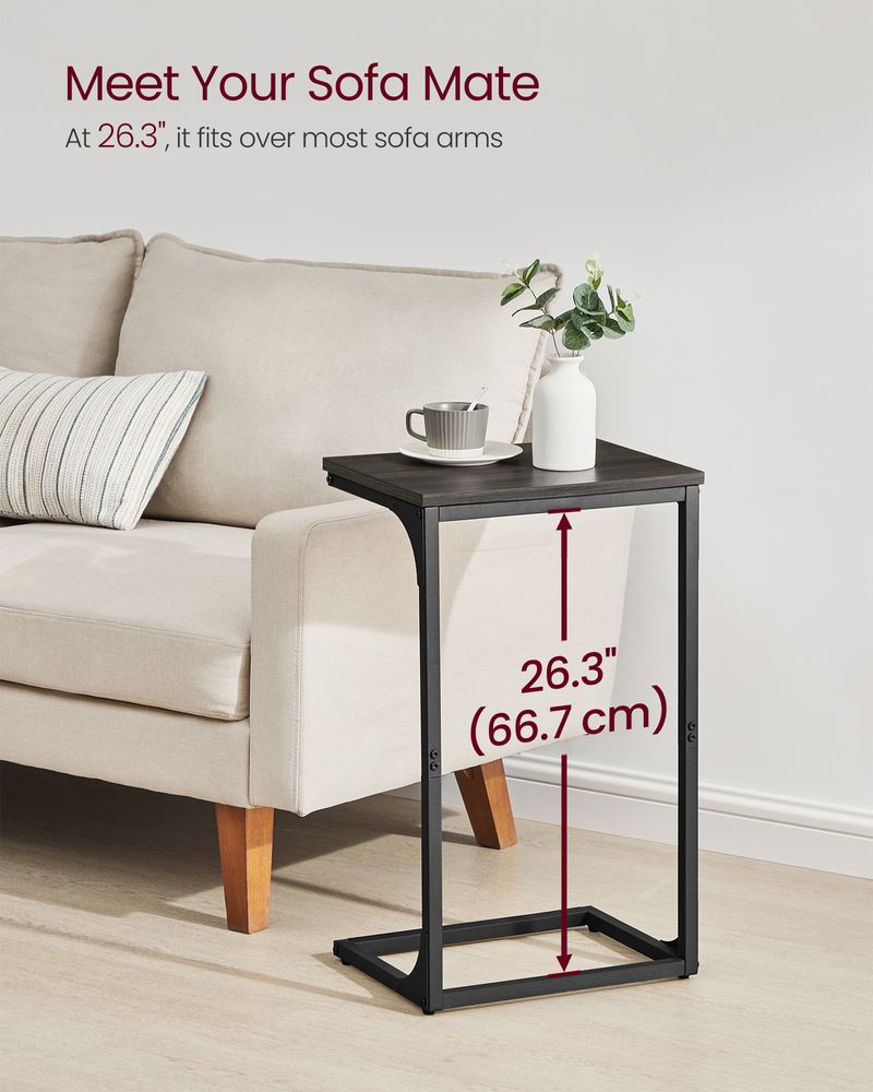 C-Shaped End Table - Metal Frame - Slim Side Table For Sofa
