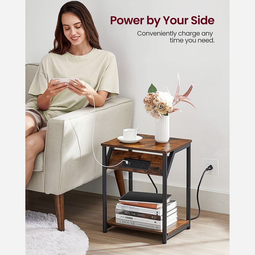 End Table - Charging Station With USB Outlets - Storage Shelf