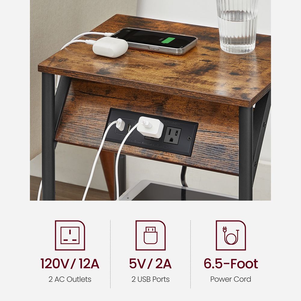 End Table - Charging Station With USB Outlets - Storage Shelf