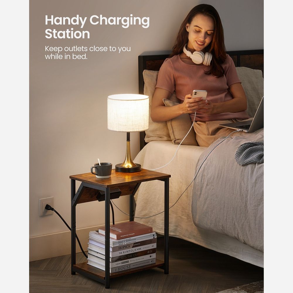 End Table - Charging Station With USB Outlets - Storage Shelf
