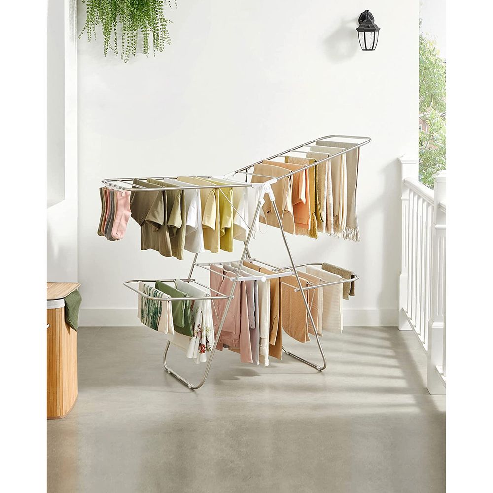 Clothes Drying Rack - Foldable 2 Level - Adjustable Height Wings