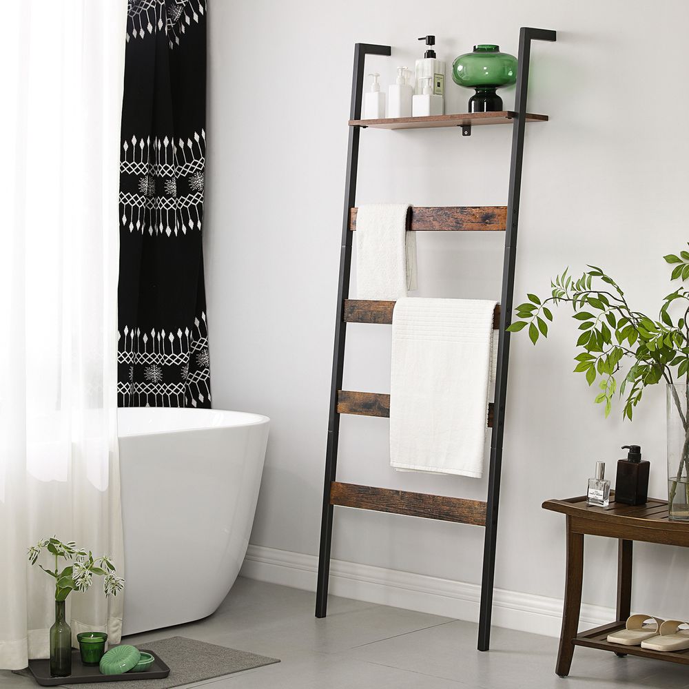 Wall-Leaning Blanket Ladder – Top Storage Shelf – Vertical Towel Rack