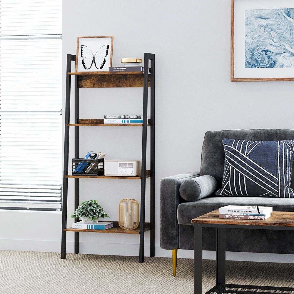 Ladder Shelf - 4 Tier Slim - Metal Frame Storage Shelf