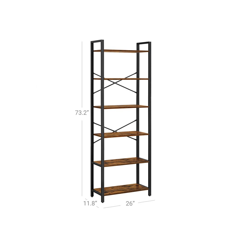 Bookshelf - Industrial 6 Tier - Steel Frame Tall Storage Shelf