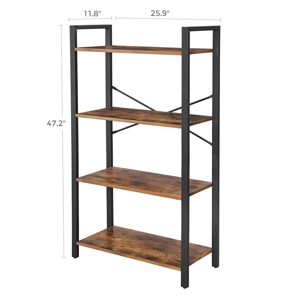 Bookshelf - 4 Tier Tall - Steel Frame - Space Saving
