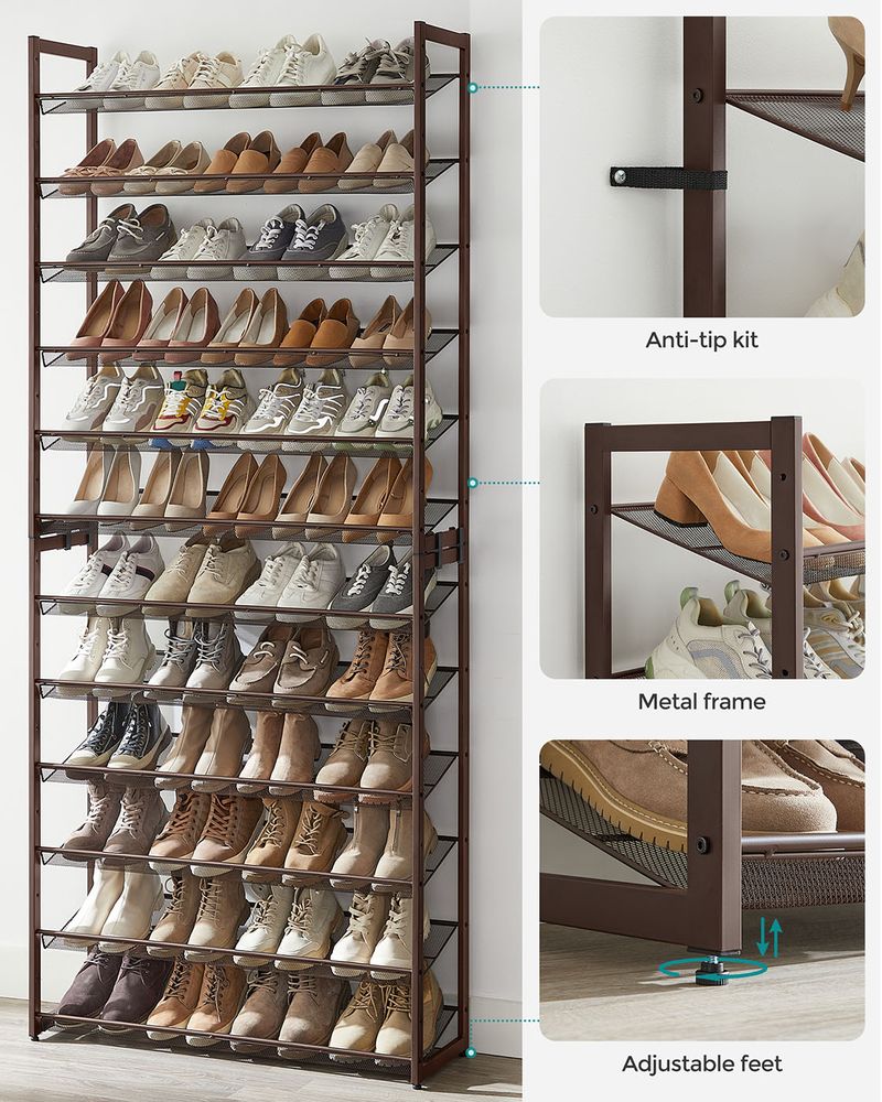 Shoe Organizer Rack - 12 Tier Metal - Large Capacity Storage