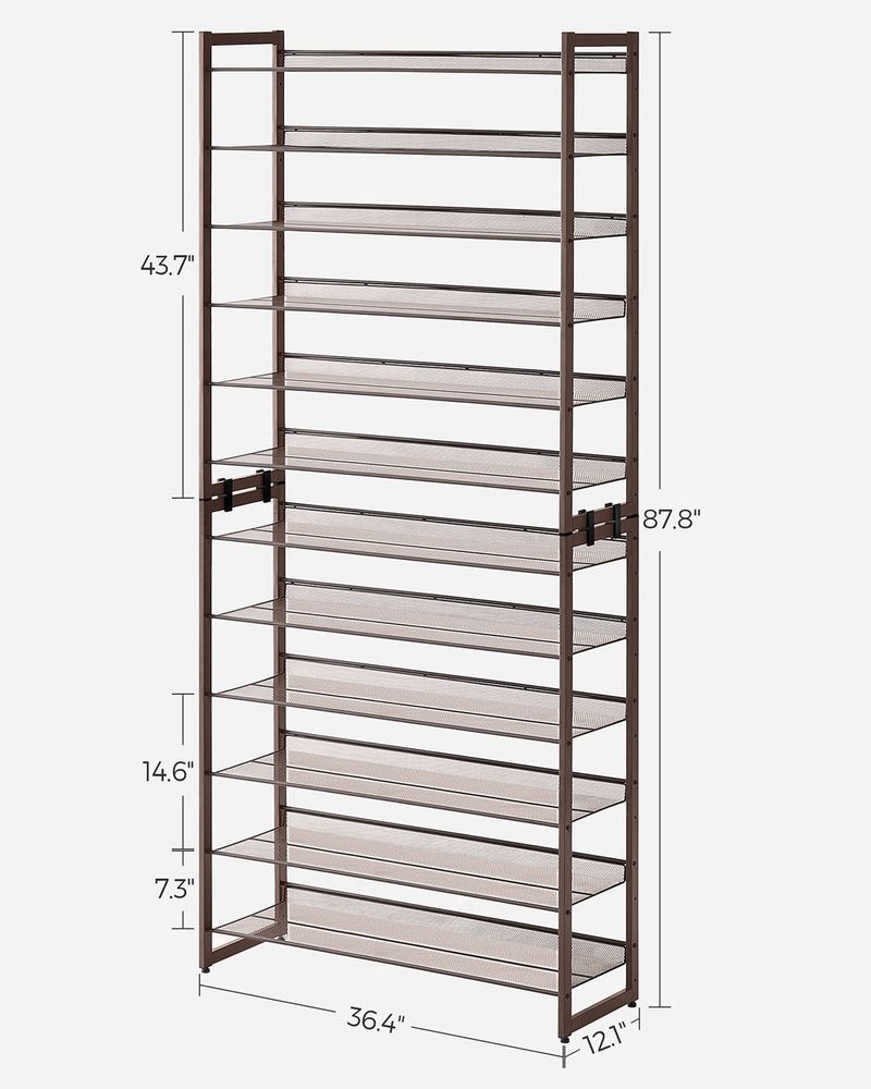 Shoe Organizer Rack - 12 Tier Metal - Large Capacity Storage