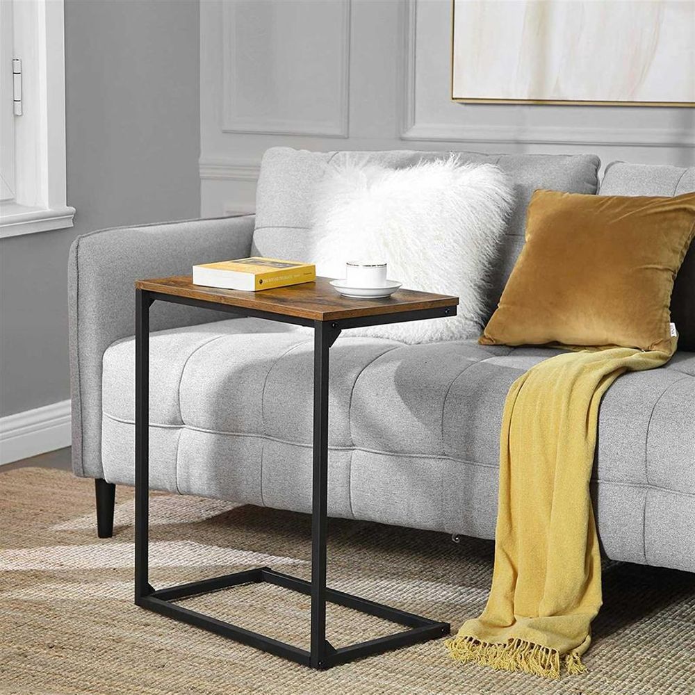 C-Shaped End Table – Sofa & Couch Laptop Table – Rustic Style