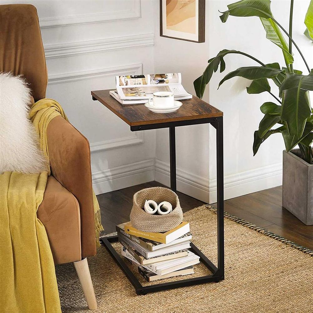 C-Shaped End Table – Sofa & Couch Laptop Table – Rustic Style