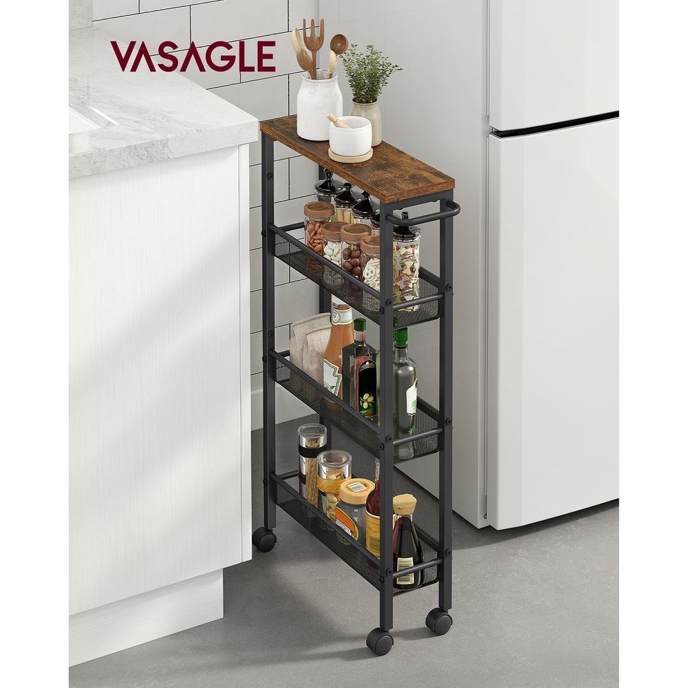 Rolling Storage Cart - 4 Or 5 Tier - Slim With Wheels