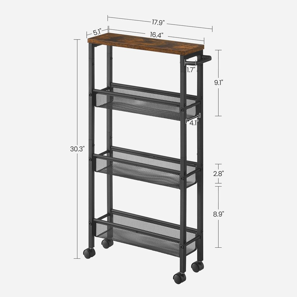 Rolling Storage Cart - 4 Or 5 Tier - Slim With Wheels