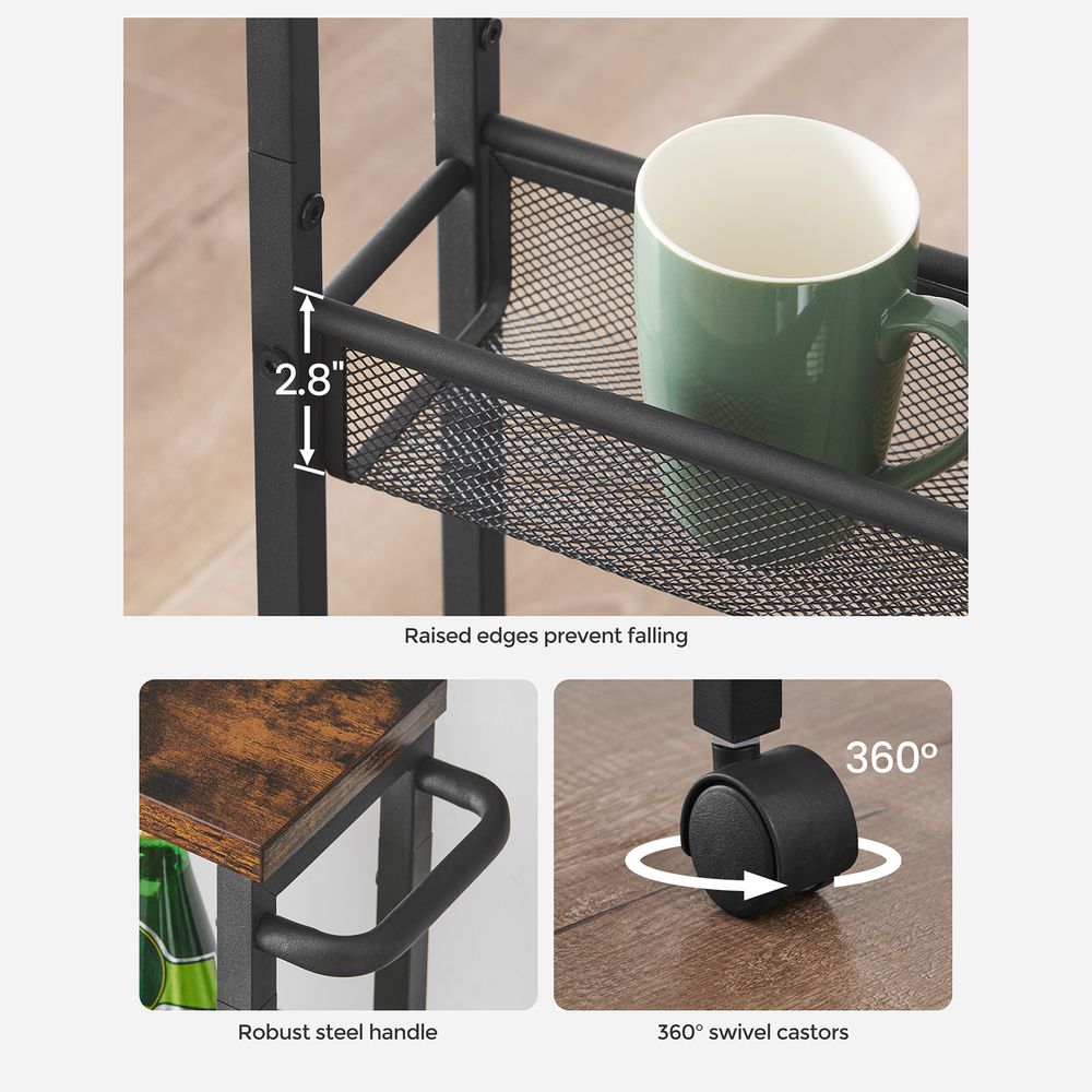 Rolling Storage Cart - 4 Or 5 Tier - Slim With Wheels