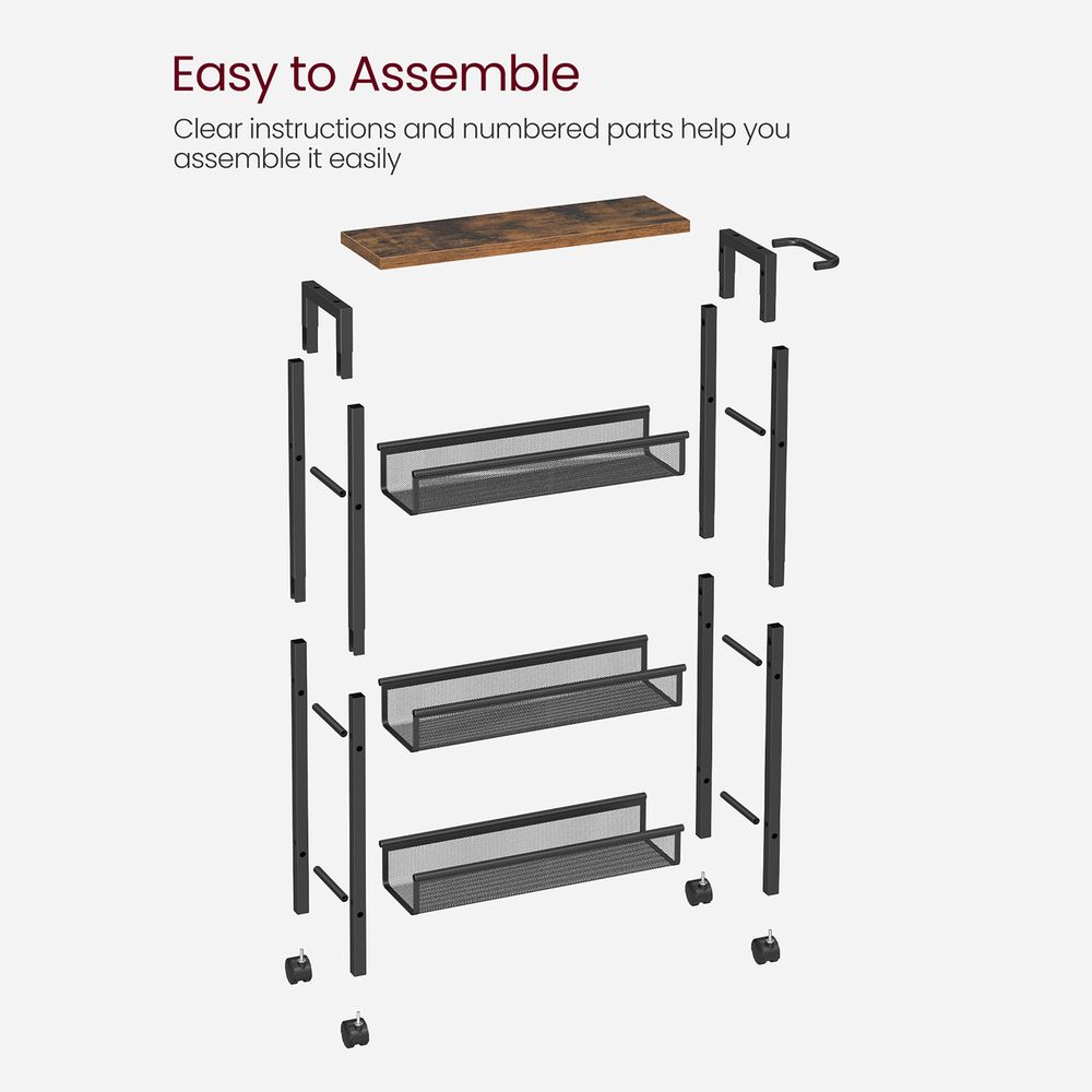 Rolling Storage Cart - 4 Or 5 Tier - Slim With Wheels