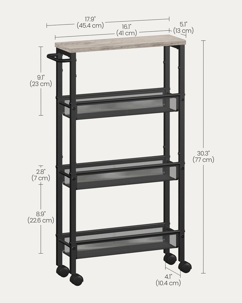 Rolling Storage Cart - 4 Or 5 Tier - Slim With Wheels