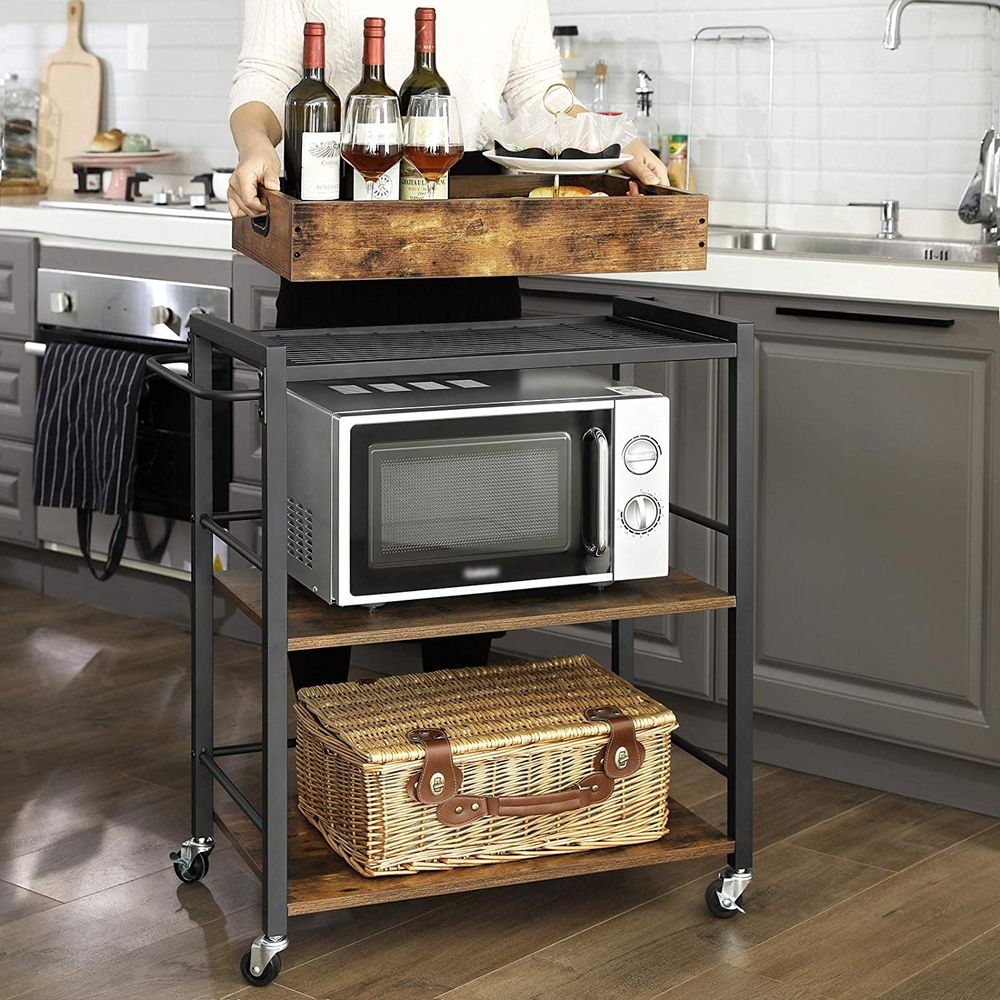 Kitchen Serving Cart - With Removable Tray - Rolling Trolley
