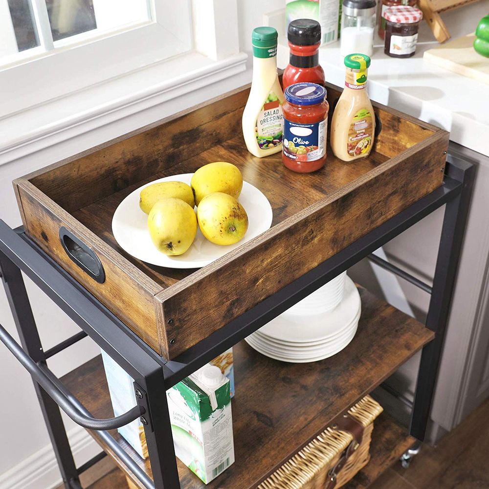 Kitchen Serving Cart - With Removable Tray - Rolling Trolley