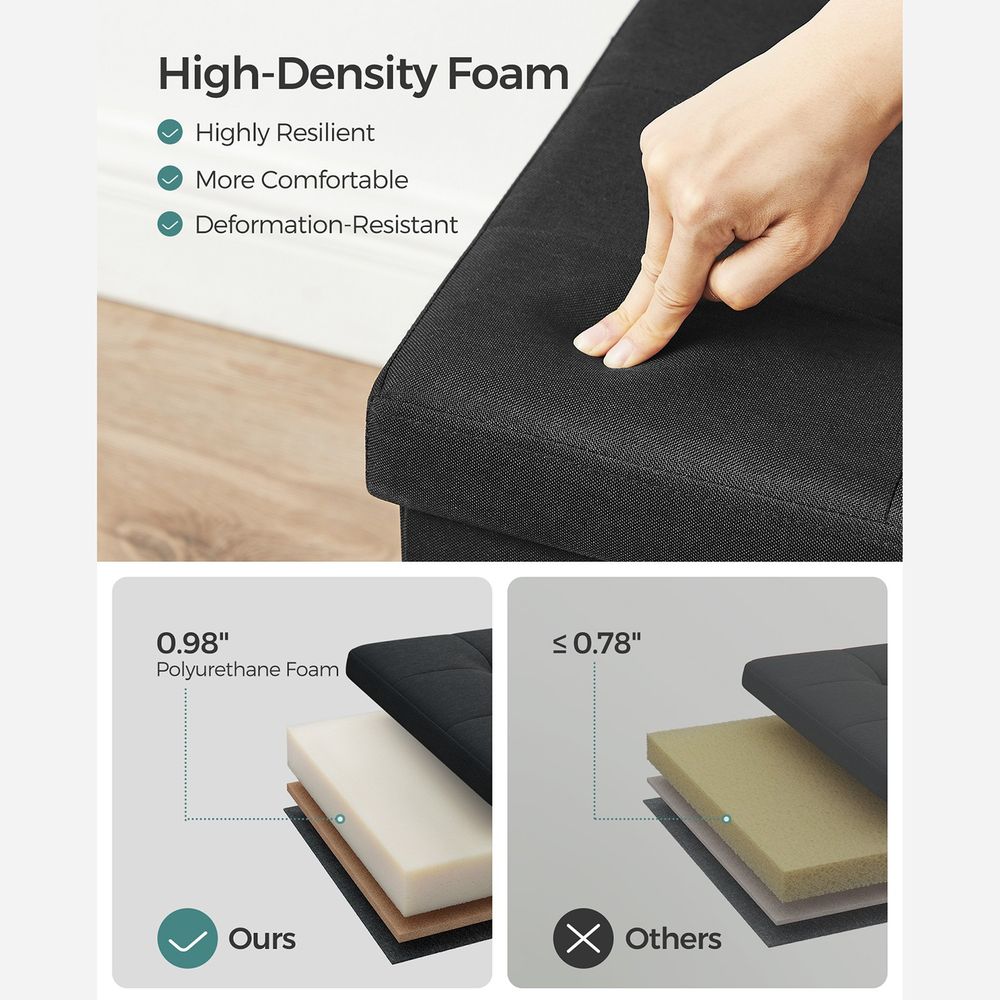 Storage Ottoman Bench - 43 Inch Folding - Linen Look