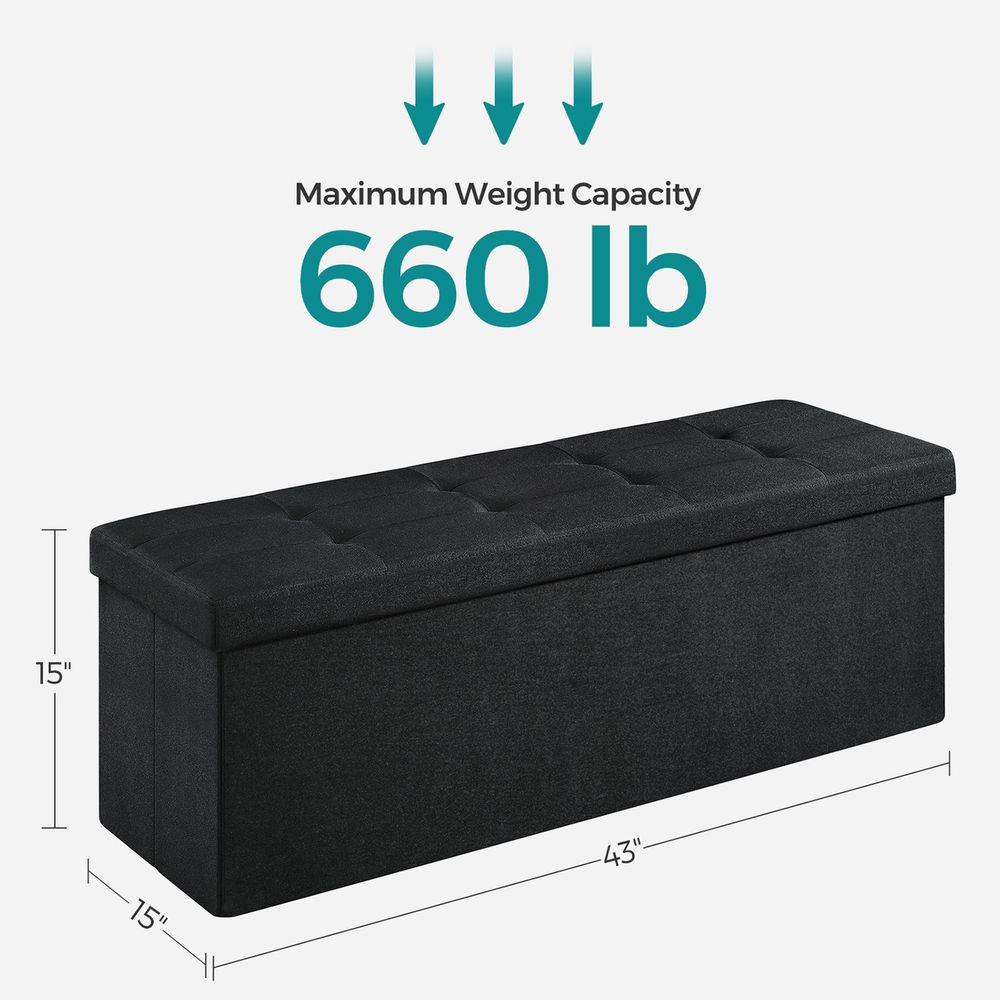 Storage Ottoman Bench - 43 Inch Folding - Linen Look