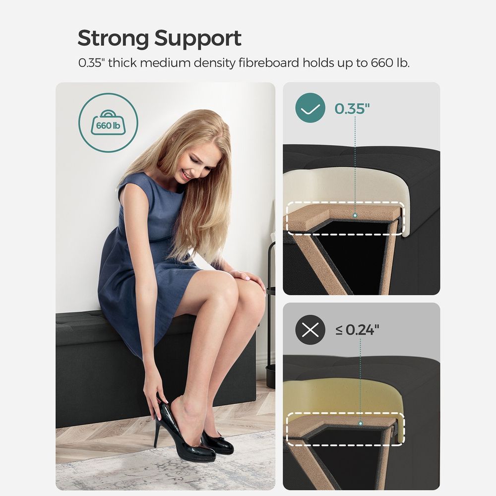 Folding Storage Ottoman Bench – Linen Fabric – 43 Inch Seating Box