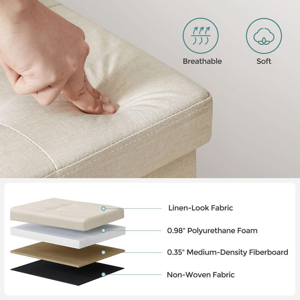 Storage Ottoman Bench - 30 Inch Folding - Linen Upholstered Storage