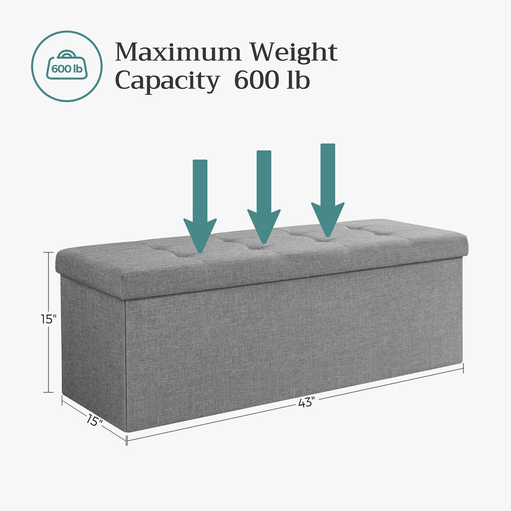 Storage Ottoman Bench - 43 Inch Folding - Linen Look