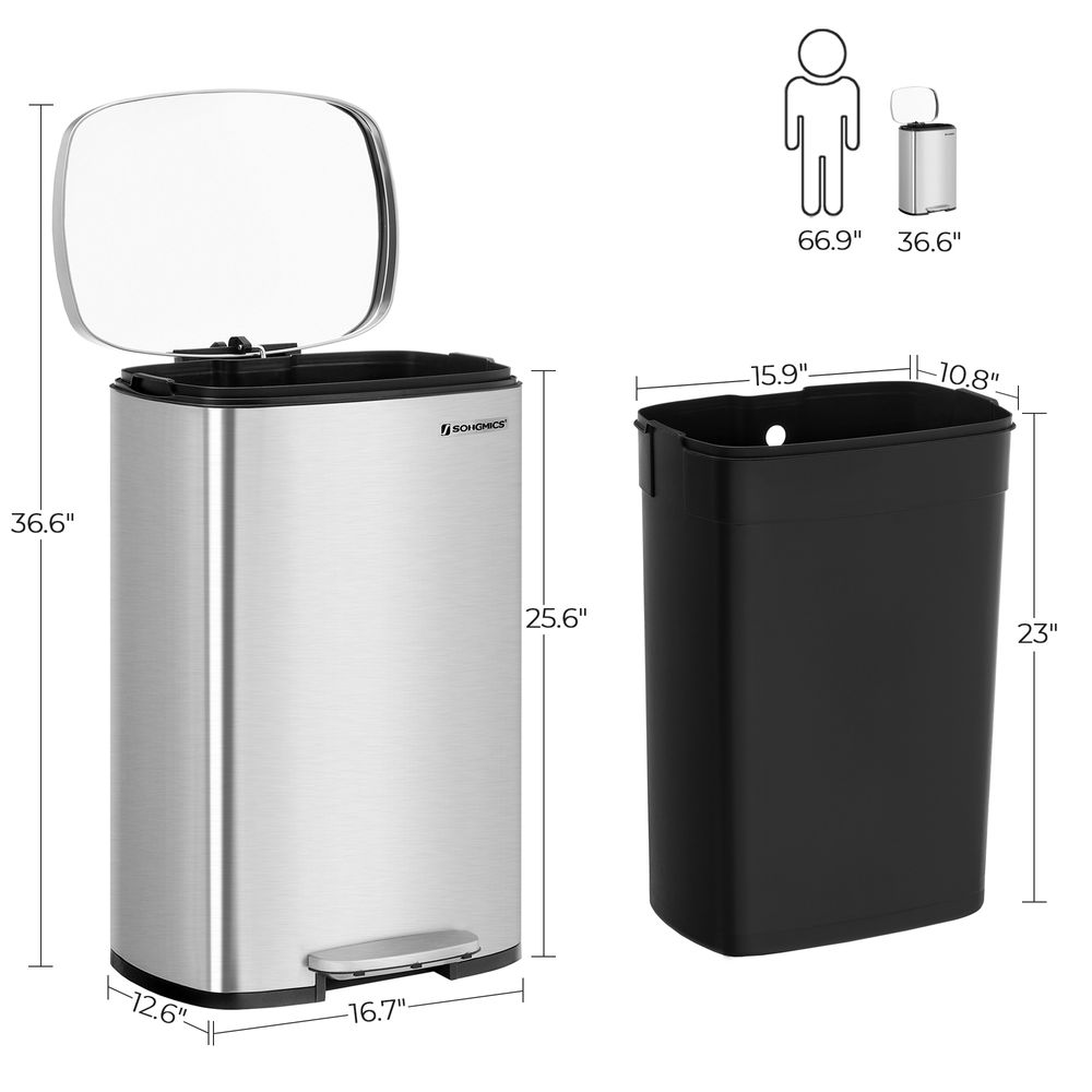 3 Gallon Step Trash Can – Soft Close Lid – Stainless Steel Kitchen Bin