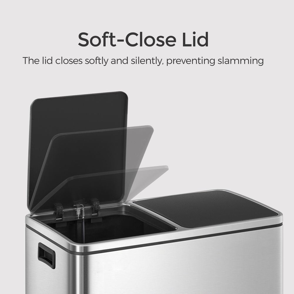 Double Trash Can With 2 Compartments – 2 x 8 Gallon – Soft Close Step Bin