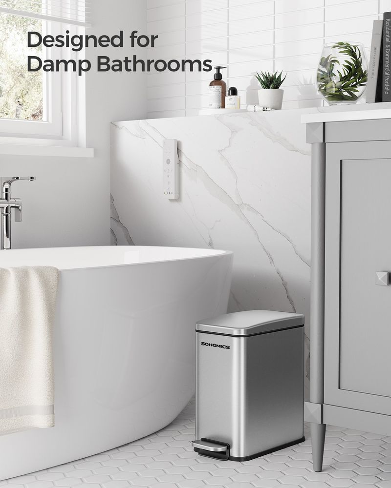 Small Trash Bin With Lid – Step Pedal – Slim Bathroom Design