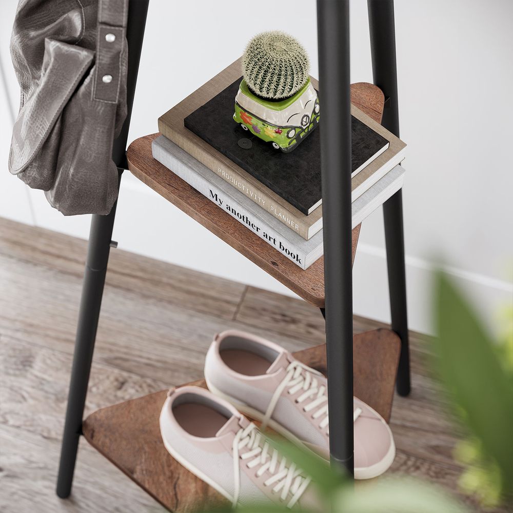 Coat Hanger Stand - Hall Tree With 2 Shelves - Entryway Organizer