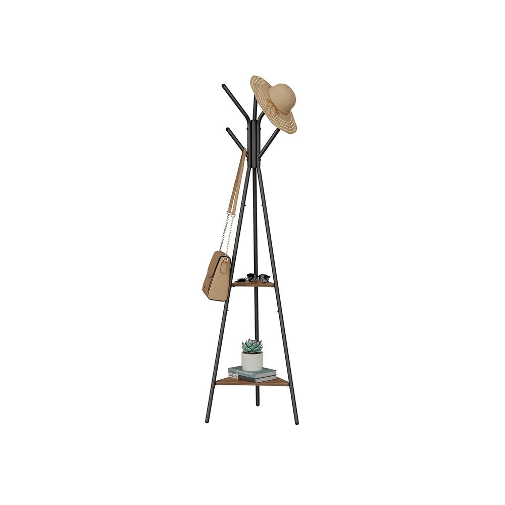 Coat Hanger Stand - Hall Tree With 2 Shelves - Entryway Organizer