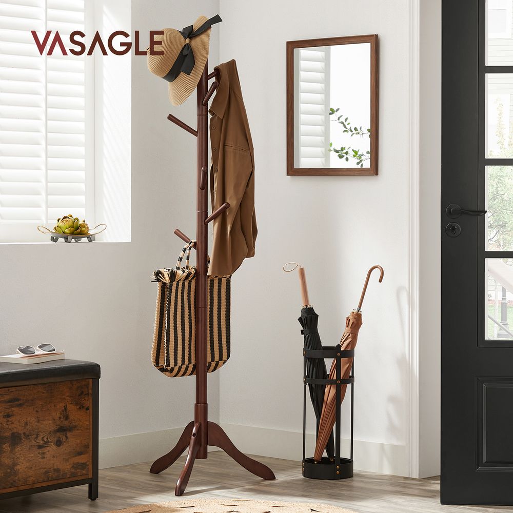 Solid Wood Coat Rack - Freestanding - 8 Hook Design