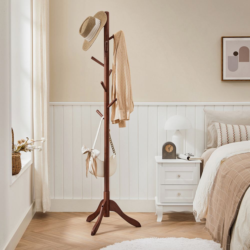Solid Wood Coat Rack - Freestanding - 8 Hook Design