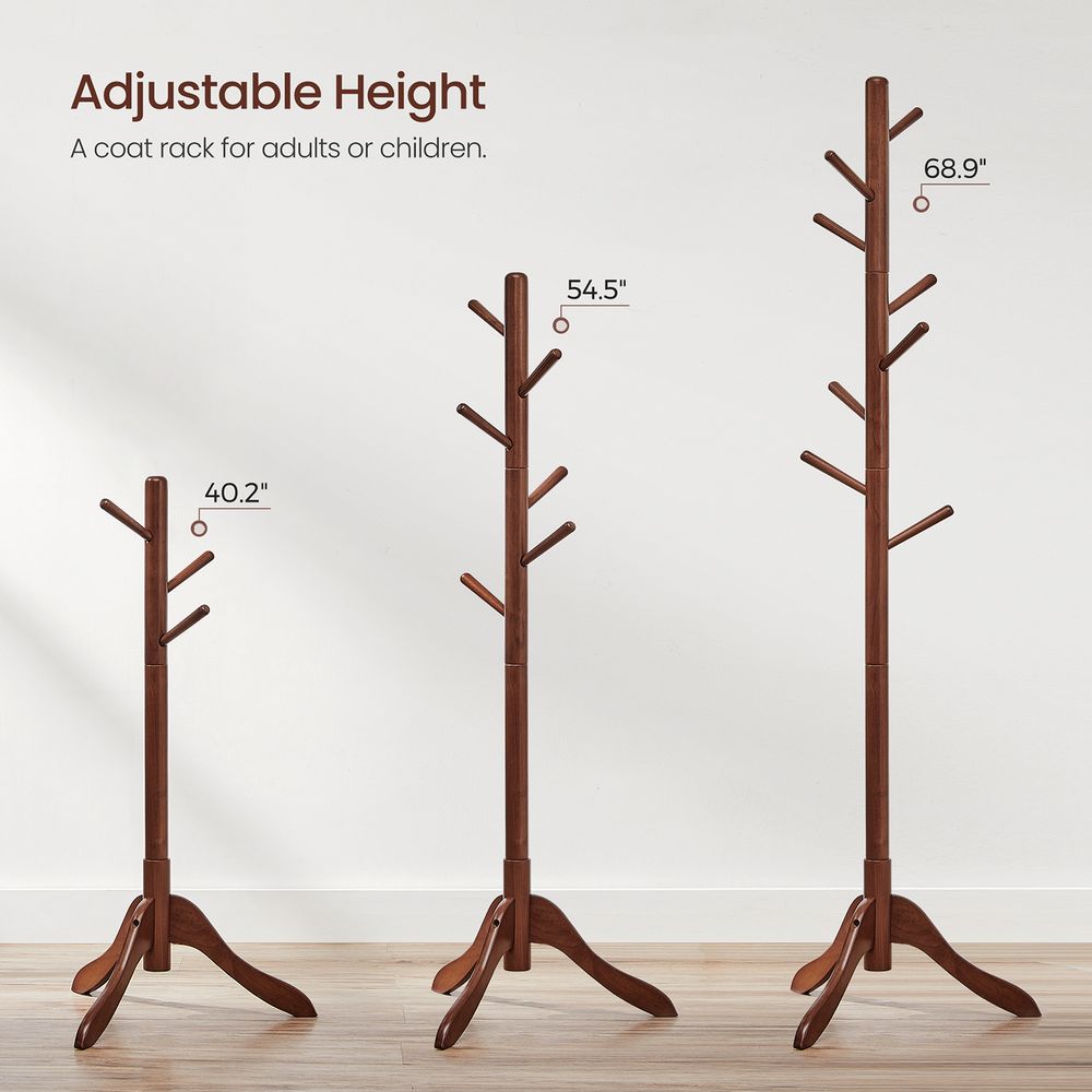 Solid Wood Coat Rack - Freestanding - 8 Hook Design