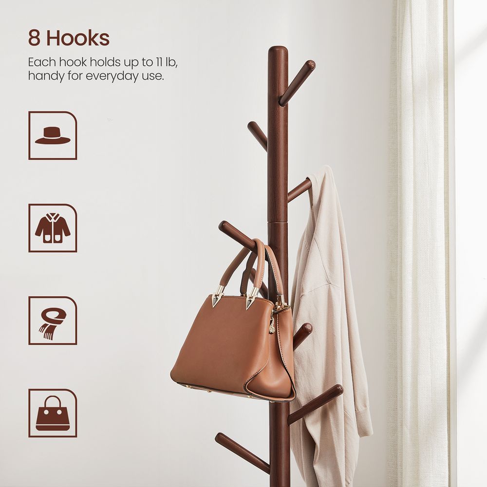 Solid Wood Coat Rack - Freestanding - 8 Hook Design