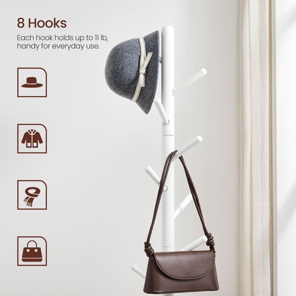 Solid Wood Coat Rack - Freestanding - 8 Hook Design