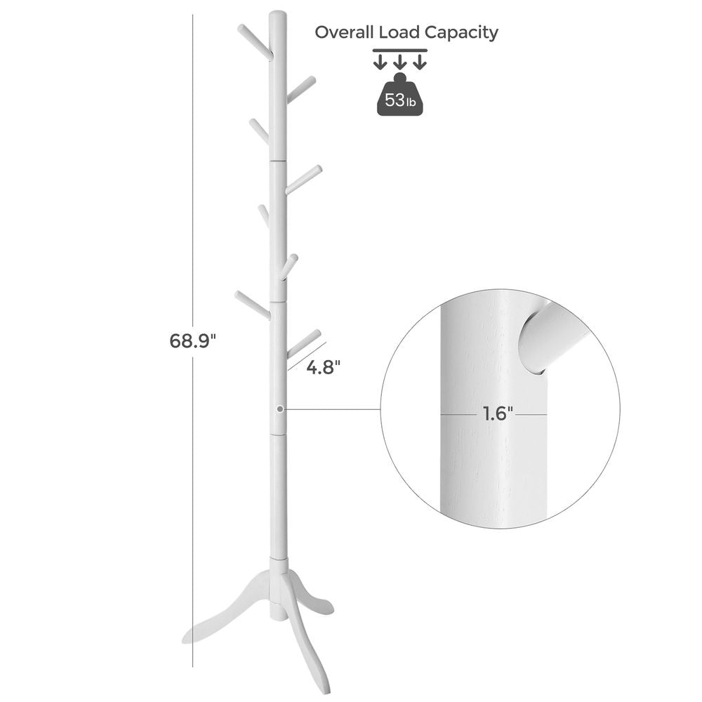 Solid Wood Coat Rack - Freestanding - 8 Hook Design