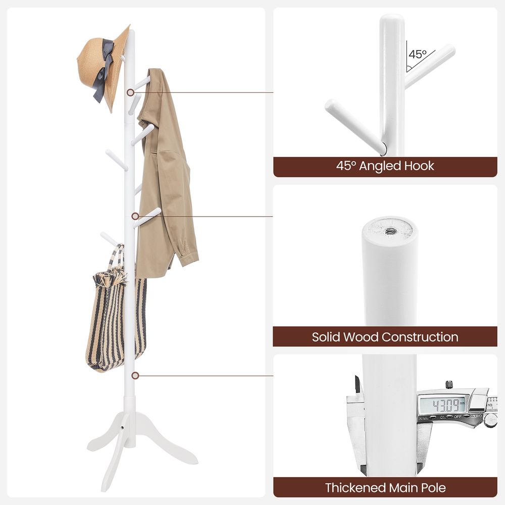 Solid Wood Coat Rack - Freestanding - 8 Hook Design